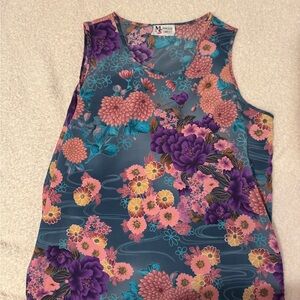 Vibrant Floral Sleeveless Tank Top and matching blazer - Blue and Purple
